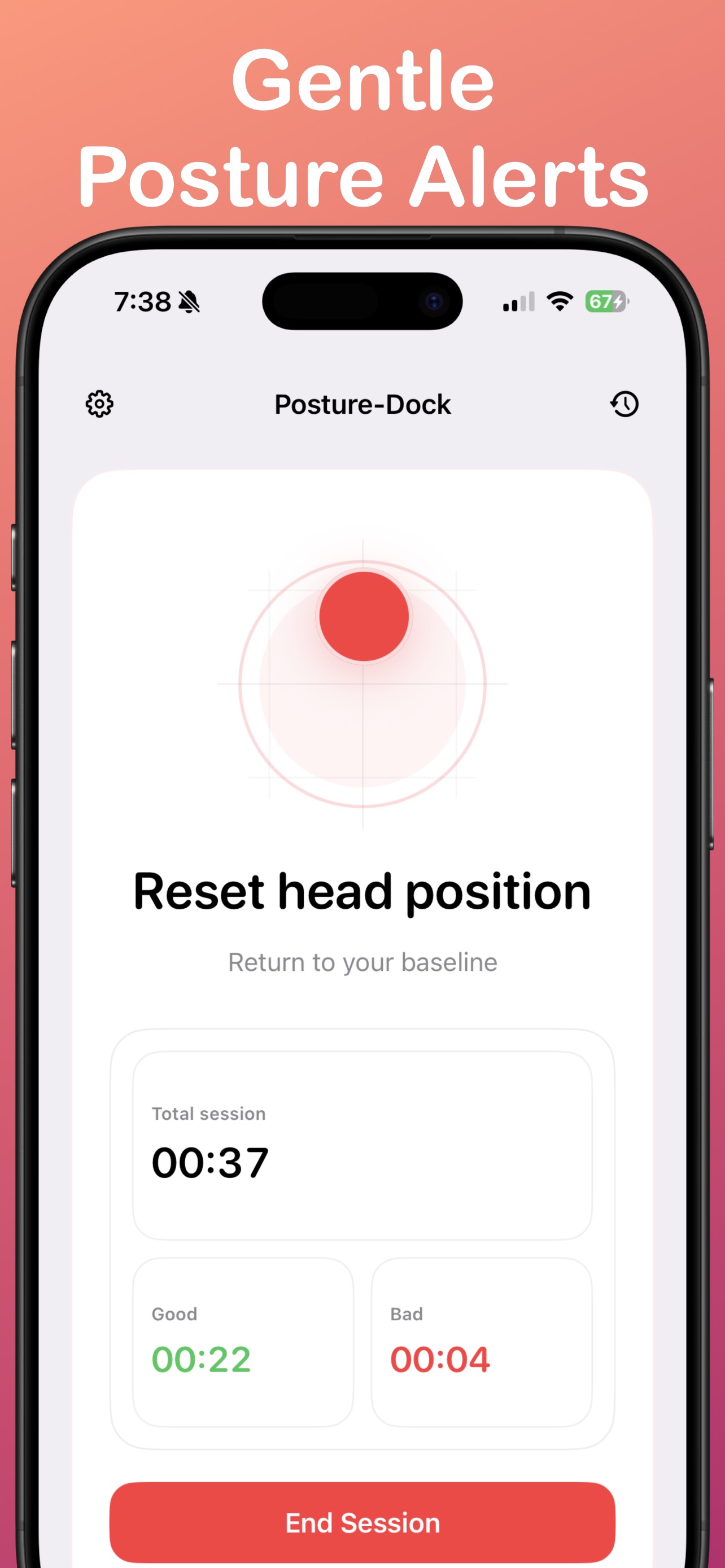 Posture-Dock showing a posture alert